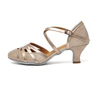 HROYL Scarpe da Ballo Donna Latino Americano Punta Chiusa con Paillettes Scarpe Ballo Salsa da Sala 2040-6,Champagne-WM, EU 35