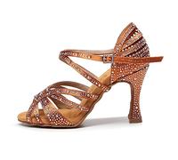 HROYL Scarpe da Ballo Donna Latino Salsa e Bachata Scarpe Ballo da Sala,L356-6,Marrone,EU 37