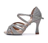 HROYL Scarpe da Ballo Donna Latino Salsa e Bachata Scarpe Ballo da Sala,L356-7.5,Argento,EU 35