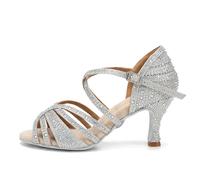 HROYL Scarpe da Ballo Donna Latino Salsa e Bachata Scarpe Ballo da Sala,L356-7.5,Argento,EU 38