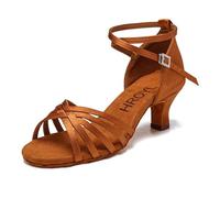 HROYL Scarpe da Ballo Latino Americano Donna Salsa e Bachata Professionali Scarpe Ballo da Sala,213-Marrone-5, EU 36