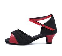 HROYL Scarpe da Ballo Latino Americano Ragazza Scarpe da Ballo Salsa Bambina con Tacco 4cm Modello-XGG Nero+Rosso 33.5 EU