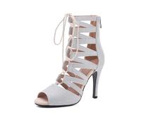 HROYL Stivaletti da Ballo Latino Americano Heels Salsa Performance Pratica Tacchi da Ballo, 193-Argento-S,EU 42