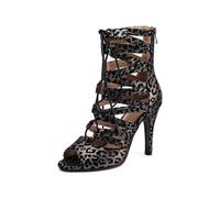 HROYL Stivaletti da Ballo Latino Americano Heels Salsa Performance Pratica Tacchi da Ballo, 193-Leopardo Nero-S,EU 37