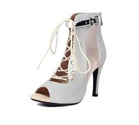 HROYL Stivaletti da Ballo Latino Americano Heels Salsa Performance Pratica Tacchi da Ballo, K900-Argento-R,EU 40.5