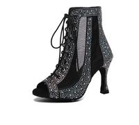 HROYL Stivali da Ballo Latino Americano Donna con Punta Aperta con Strass Stivaletti da Sala Nozze Festa Scarpe,YCL551-Nero-6,EU 38.5