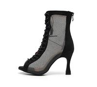HROYL Stivali da Ballo Latino Americano Donna con Punta Aperta con Tacco Alto Stivaletti da Sala Nozze Festa Scarpe,QJW7179-Nero-Camoscio-7.5,EU 37.5