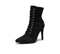 HROYL Stivali da Ballo Latino Americano Donna Punta Chiusa con Lacci Scarpe Ballo Latino e Salsa,7218-Noir-8.5,EU36