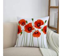 HRRASFAZF Cuscino di divano cuscino decorazione cuscino abitazione camera da letto Copertura quadrata decorativa,gruppo di papaveri rossi sorprendenti con boccioli verdi disposti con grazia,50x50 cm