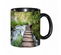 HRRASFAZF Tazza Caffe Latte Te in Ceramica,330 Ml,Tazza Divertente e Originale per Gli,tazza regalo,Set, passerella di legno lungo il ruscello nell'acqua verde della giungla