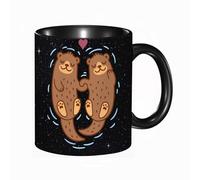 HRRASFAZF Tazza Caffe Latte Te in Ceramica,330 Ml,Tazza Divertente e Originale per Gli,tazza regalo,tica coppia di lontre dei cartoni animati che si tengono per mano.