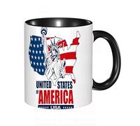 HRRASFAZF Tazza Caffe Latte Te in Ceramica,330 Ml,Tazza Divertente e Originale per Gli,tazza regalo,Mappa USA, Stati Uniti d'America Tipografia Statua della Libertà Icona Il