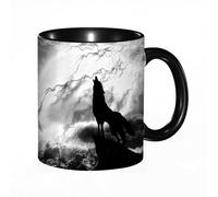 HRRASFAZF Tazza Caffe Latte Te in Ceramica,330 Ml,Tazza Divertente e Originale per Gli,tazza regalo,Silhouette di animale urlante di lupo su una scogliera sotto la luna pien