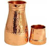 HRS India Puro Rame Martellato Caraffa Acqua Bere Jar Rame Bicchiere di Vetro Ayurveda Benefici per la Salute 1 Litro
