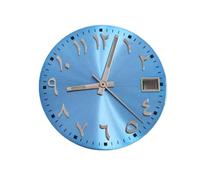 HRTUFN WCC00816 Quadrante e lancette da 28,5 mm for movimento NH35 NH36 4R36 7S26, numeri arabi, puntatori luminosi verdi, calendario singolo, parti fai te(Light Blue)
