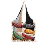 Hrtyvhin Borsa lavorata a maglia oversize con motivo patchwork alla Borsa multiuso per uso quotidiano Libri per laptop Cosmetici Pratica costruzione in poliestere Design a forma pesce Borsa lavorata