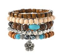 Hrtyvhin Bracciale minimalista con perline in noce cocco e turchese Accessori da polso dal design leggero per abiti bohémien quotidiani Bracciale con perline in stile bohémien