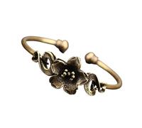 Hrtyvhin Bracciale rigido con fiori in ottone color oro per donna, accessori gioielli per matrimoni eventi, da indossare tutti i giorni
