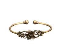 Hrtyvhin Bracciale rigido con fiori in ottone color oro per donna, accessori gioielli per matrimoni eventi, da indossare tutti i giorni