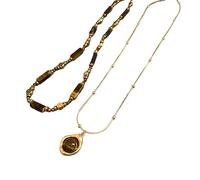 Hrtyvhin Collana sofisticata in stile retrò con pendente in pietra occhio tigre e accessorio con design a catena a doppio strato per collana alla da donna