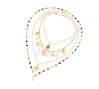 Hrtyvhin Collane conchiglie 4 Catene materiali misti Elegante set colletti conchiglie per abiti eleganti a strati Collana impilabile conchiglie mare
