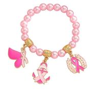 Hrtyvhin Elegante Braccialetto Perline per Nastro consapevolezza della del Seno Ciondolo Grano Gioielli da Donna Regolabili Bracciale Supporto con Nastro per Donna