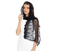 Hrtyvhin Sciarpa in pizzo trasparente, velo hijab chiese, sciarpa cattolica misura per diverse occasioni, eventi religiosi, accessori, sciarpa avvolgere, Nero , Taglia unica