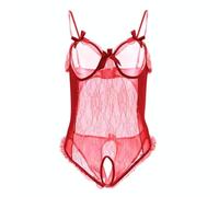 HRUIKI Babydoll Donna Lingerie Sexy Camicia da Notte Pigiama Body Erotico Pizzo Biancheria Intima Esotico Tuta Babydoll Aperto Completi Intimi Prospettiva Pigiama Sleepwear (Rosso, XX-Large)