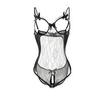 HRUIKI Babydoll Donna Lingerie Sexy Camicia da Notte Pigiama Body Erotico Pizzo Biancheria Intima Esotico Tuta Babydoll Aperto Completi Intimi Prospettiva Pigiama Sleepwear (Nero, Large)
