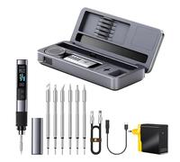 HS-02A Kit saldatore portatile con cavo, 100 W, saldatore a temperatura controllata, riscaldamento rapido 3S, 180-1002 °F, temperatura pre-impostata 3 gruppi, 6 punte di saldatura per riparazione