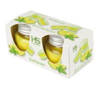 HS Candle Candela profumata in vetro Macaron Mint & Limes con coperchio, confezione da 2 pezzi da circa 7 ore di durata, diametro 6 cm, profumo per ambienti come regalo, candela come decorazione