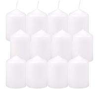 HS Candle - Candele di cera, a colonna, bianco, Ø 4 cm x 6 cm (12 pezzi), in diversi colori, prodotte in UE, candele a pilastro, in cera