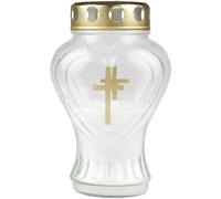 HS Candle - Lumino per tomba in vetro a forma di cuore (bianco), con durata di circa 45 ore
