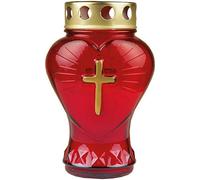 HS Candle - Lumino per tomba in vetro a forma di cuore (rosso), con durata di circa 45 ore