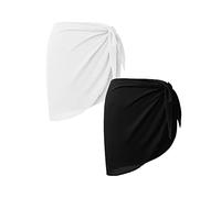 HSAJS 2 Pezzi Pareo Mare Donna, Bianco e Nero Mezzo Beach Cover Up Wrap Sarong Chiffon Bikini Gonna Copricostume Sexy Tinta Unita per Vacanza Party Beachwear