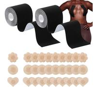 HSAJS 2 Rotolo Boob Tape con 30pcs di Copri Capezzoli,Nastro per Sollevare Il Seno per Una Coppa A-E Reggiseno Invisibile, Nastro Adesivo per Il Seno(5m*5cm) (Nero)