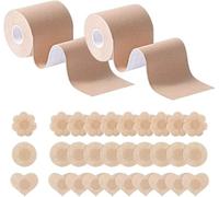 HSAJS 2 Rotolo Nastro Adesivo per Seno con 30pcs di Copri Capezzoli,Nastro per Sollevare Il Seno per Una Coppa A-E Reggiseno Invisibile, Nastro per Il Corpo(5m*5cm)