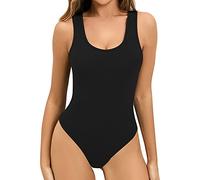 HSAJS Body Senza Maniche Donna Bodysuit Scollo a Girocollo Blusa Elegante Top Vintage Slim Casuale Jumpsuits Tops Elasticità Canotta Abbigliamento Leotard Nero