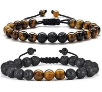 HSAJS Bracciale Perline Naturali Regolabile Intrecciato Cordoncino Nero Pietra Preziosa Rotonda 8mm Gioiello Unisex Elegante
