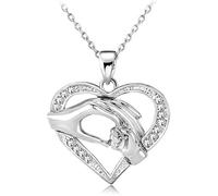 HSAJS Collana Cuore Mamma Bambino Ciondolo Argento Cristalli Brillanti Catena Elegante Gioiello Donna