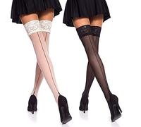 HSAJS Collant Donna Autoreggenti con Balza in Pizzo Calze a Rete con Cucitura Posteriore Reggicalze Hot Eleganti Velate Trasparenti per Festa Serata