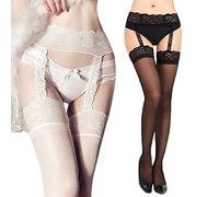 HSAJS Collant Donna Reggicalze Hot Calze a Rete con Pizzo Autoreggenti Giarrettiera Velate Eleganti Trasparenti moda Resistenti Confortevoli