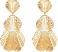 HSAJS Orecchini Conchiglia Tripla Cascata Metallici Eleganti Pendenti Donna Lussuosi Decorativi Estivi