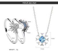 HSAJS Set Gioielli Celestiali Sole Luna Stella Collana Anelli Regolabili Cristallo Zirconia Cubica Argento Brillante Elegante