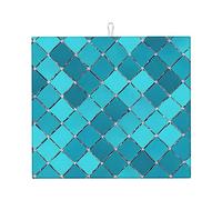 hsbolediy Tappetino scolapiatti a squame blu, 45,7 x 40,6 cm, per controsoffitti, turchese e sirena con squame ciano, scolapiatti con anello per appenderlo, per casa e cucina