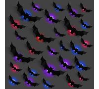 HSDSH 24 Pezzi Decorazioni Halloween Pipistrelli Adesivi 3D per Parete LED Pipistrelli Light Adesivo Halloween Decorazioni della Parete Finestra Domestica Halloween Adesivi