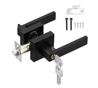 HSEAMALL Maniglia a Leva per Porta Interna Con Serratura e Chiave - Quadrata, Nera, per Ingresso, Camera da Letto, Ufficio - Mano Destra o Sinistra