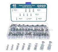 HSEAMALL Set di 48 dadi di espansione Petal con viti, M4 x 20, M5 x 25, M6 x 25, M8 x 30 Jack Nuts Petal Nuts Set di viti di espansione, dado di espansione, tasselli per cavità (HSEAMALL, 48 pezzi