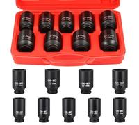 HSEAMALL Set di 9 chiavi a bussola a percussione da 1/2", metriche 29-38 mm, CR-MO, esagonali, robuste chiavi a bussola, compatibili con avvitatori a percussione, smontaggio mozzi ruote auto