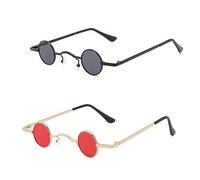 HsentimenH 2 Pezzi Occhiali da Sole Rotondi Piccoli Retrò Vintage Hippy Steampunk Polarizzati Classici per Uomo Donna